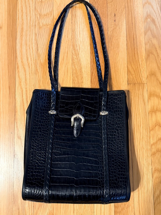 Brighton Handbags - BRIGHTON vintage Black Croc-Embossed Leather Tote with Silver Buckle